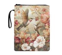 Lrtyuasq Housse de livre à fermeture éclair avec motif colibris et fleurs - Sac à main imperméable, multicolore, Taille unique, Bohème