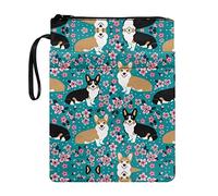 Lrtyuasq Housse de livre avec fermeture éclair et poche - Imprimé coq et poule - Pour femme - Couverture rigide lavable, Imprimé floral bleu corgi, Taille unique, Bohème