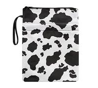 Lrtyuasq Housse de livre avec fermeture éclair et poche - Imprimé coq et poule - Pour femme - Couverture rigide lavable, imprimé vache, Taille unique, Bohème