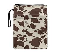 Lrtyuasq Housse de livre avec fermeture éclair et poche - Imprimé coq et poule - Pour femme - Couverture rigide lavable, Vache marron, Taille unique, Bohème