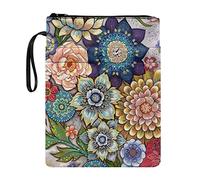 Lrtyuasq Housse de livre avec fermeture éclair et poche - Imprimé coq et poule - Pour femme - Couverture rigide lavable, Fleurs vives, Taille unique, Bohème