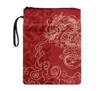 Lrtyuasq Housse de livre pour les amoureux avec fermeture éclair et dragonne pour Halloween, motif imprimé, pochette lavable pour adolescent, adulte, amoureux, Dragon rouge doré, Taille unique, Bohème