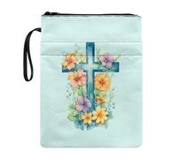 Lrtyuasq Housse de livre pour les amoureux avec fermeture éclair et dragonne pour Halloween, motif imprimé, pochette lavable pour adolescent, adulte, amoureux, Croix florale, Taille unique, Bohème
