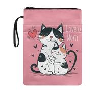 Lrtyuasq Housse de livre pour les amoureux avec fermeture éclair et dragonne pour Halloween, motif imprimé, pochette lavable pour adolescent, adulte, amoureux, Maman chat et son bébé, Taille unique,