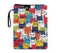 Lrtyuasq Housse de livre pour les amoureux avec fermeture éclair et dragonne pour Halloween, motif imprimé, pochette lavable pour adolescent, adulte, amoureux, Chats colorés, Taille unique, Bohème