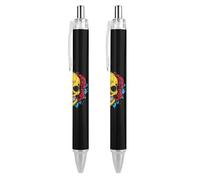 Lrtyuasq Stylo à bille rétractable avec drapeau de l'Ukraine et rose - Encre bleue - Pour écriture fluide