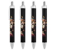 Lrtyuasq Stylo à bille rétractable Day of The Dead Skull Woman Monarch Butterfly Stylo à bille rétractable pour le bureau et l'école