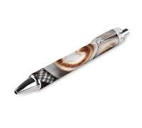 Lrtyuasq Stylos à bille rétractables en forme de tasse à café et grains de café sur une vieille table en bois - Cadeau idéal pour le bureau, le travail et les affaires