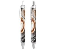 Lrtyuasq Stylos à bille rétractables en forme de tasse à café et grains de café sur une vieille table en bois - Cadeau idéal pour le bureau, le travail et les affaires