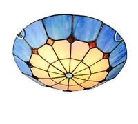 LRUII Tiffany Ceiling Light, Dimmable Stained Glass LED Ceiling Lamp Flush Mount, Blue Mediterranean Chandeliers Pendant Hanging Light for Bedroom Living Room y Bathroom, E26 Bulb,30cm