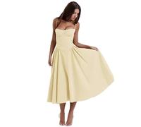 LRUPVEG Robe Décontractée D'été for Femmes, Ample, Bohème, sans Manches, Bretelles, Élégante, Mi-Longue, Robes Crayon De Cocktail for Dames, for Rendez-Vous, Fête, Mariage (Color : Yellow, Size : S)