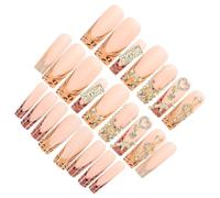 LRXIYODE 1 boîte Nails Long Coffin French With Leopard Print And Bow Design Artificial Nails Set For Party And Festival Style