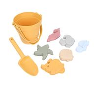 LRXIYODE 1 Ensemble Jouets de Plage pour Garçon Fille Seau Silicone Jaune avec Accessoires Ludiques pour Creuser Sable pour Activités Extérieur Jardin et Piscine