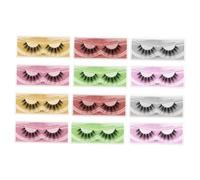 LRXIYODE 12 paires Faux Cils Colorés Vifs pour Femmes Kit Extension de Cils Denses et Recourbés Accessoires de Maquillage Naturels et Confortables Réutilisables pour Usage Quotidien et