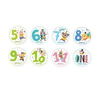 LRXIYODE 12 pièces Stickers Garçon Fille Mensuels Adorables Animaux Autocollants de Croissance Réutilisables Sans Résidu Carte Gommette Créative Né Décoration Photo Souvenir Garçon Fille
