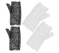 LRXIYODE 2 Dentelle Courts Femme pour Mariage Élégants et Respirants Mitaines Fines sans Doigts Noires et Blanches Accessoires Décoratifs pour et Cérémonie