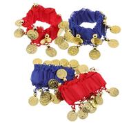 LRXIYODE 2 Paires Bracelets de Danse Du Ventre Sequins avec Clochettes Bracelets Indiens Rouge et Bleu pour Femmes Accessoires Rythmés pour Spectacles et Fêtes