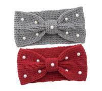 LRXIYODE 2 pièces Bandeau Hiver Maille Torsadée avec Perles et Nœud Serre-Chaud Crocheté pour Femmes Cache-oreilles Isolant pour Activités Extérieures Style Vintage Élégant