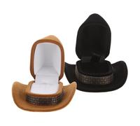 LRXIYODE 2 Pièces Boîte à Bague Fiançailles Forme de Chapeau Western Coffret Mariage Compact et pour Bague Boucle Doreille Pendentif Étui Bijoux Romantique