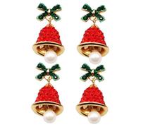 LRXIYODE 2 Pièces Boucles Oreilles Pendantes Nœud et Grelot Noël avec Perles et Cristaux Bijoux Festifs pour Fêtes et Cadeaux de Fin Année