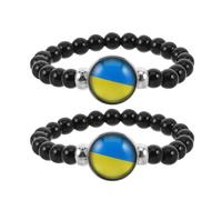LRXIYODE 2 Pièces Bracelet Cabochon Drapeau Bracelet Patriotique Unisexe Confortable Perles Noires Souvenir National Accessoire Chic pour Fête et Amitié