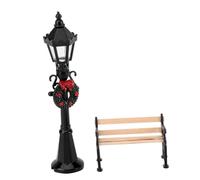 LRXIYODE 2 Pièces Dollhouse Outdoor Simulation Bench with Street Lamp and Iron Chair Décor Accessory for Maison Jardin et Maisonnette
