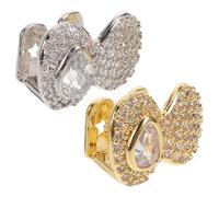 LRXIYODE 2 Pièces Fake Teeth Grills With Cubic Zirconia Hip Hop Mouth Grill Caps In For Men Women Sparkling Zircon Tooth Gems For Halloween Stage Performances