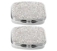 LRXIYODE 2 Pièces Lot de 2 Piluliers Portables à 2 Compartiments, Mini Format Carré Blanc Orné de Cristaux, Étui Hermétique pour Remède, Organisateur de Médecine de Voyage Pratique et