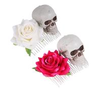 LRXIYODE 2 Pièces Peigne Cheveux Décoratif Halloween Rose et Blanc Cassé Accessoires Costume Horreur Squelette Épingles à Cheveux pour Fête et Cosplay