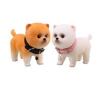 LRXIYODE 2 Pièces Vinyl Dog Statue Lifelike Pomeranian Puppy Model Soft Touch Portable Toy for Home Office Decor