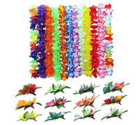 LRXIYODE 24 pièces Set Guirlande Hawaïenne et Barrettes Fleurs Artificielles Accessoires pour Fête Luau Plage Guirlandes Colorées Barrettes Décoration Cheveux et Floral