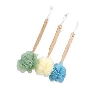 LRXIYODE 3 pièces Boule de Bain Bois Longue Poignée Brosse Corps Nettoyante Manche Solide Antidérapant Exfoliation Profonde et Douceur pour Peau Sensible Accessoire Pratique Salle de Bain