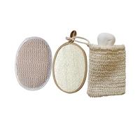 LRXIYODE 3 pièces Lot de Éponges de Exfoliantes Naturelles Loofah pour Corps et Visage Éponges Bain et Résistantes avec Sac Coton et Lin pour Spa et Soin Peau