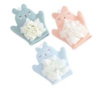 LRXIYODE 3 pièces Lot de Moufles de Bain Réutilisables en Fibre Douce Éponges Double Face pour Garçon Fille Exfoliants Légers et Durables pour Peau Sensible et Voyage