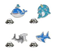 LRXIYODE 4 pièces Broche Animaux Marins Créative Alliage de Zinc Broche Cartoon Dauphin Requin Baleine Accessoire Léger et Chic pour Filles Garçon Fille Décoration Mode Thème Mer