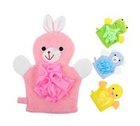 LRXIYODE 4 pièces de Bain Garçon Fille de Maille Moussante Cartoon Accessoires de Toilette pour Garçon Fille Couleurs Assorties Canard Jaune Lapin Rose Verte Ours Bleu