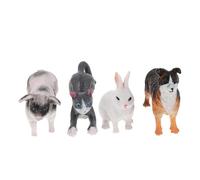 LRXIYODE 4 Pièces Figurines Animaux de Ferme Plastique Set Lapin Cochon Chien Chat Décorations Gâteau et Jouets Éducatifs pour Garçon Fille Accessoires Fête Anniversaire et Décor Miniature