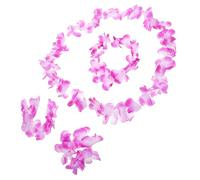 LRXIYODE 4 Pièces Set de Hawaïen avec Couronne de Fleurs Collier Tête et Bracelet Accessoire et Décoloration pour Fêtes de Plage et Célébrations Luau