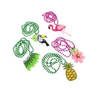 LRXIYODE 5 pièces Collier Hawaïen de Fête avec Pendentifs Tropicaux Accessoires pour Femmes Décoration Plage et Soirée Piscine Style Fleurs Ananas Flamant Rose Toucan et Jupe Herbe