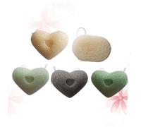 LRXIYODE 5 pièces Éponge Visage Cœur Naturelle Éponges Nettoyantes pour Peau Sensible Exfoliation et Massage Corps Plastique Noir Beige Vert Clair Vert