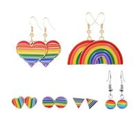 LRXIYODE 6 paires Lot Boucles Oreilles Pendantes Cœur avec Design Arc-ciel Boucles Fierté pour Femmes Cadeau Saint-valentin Élégant