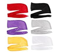 LRXIYODE 6 pièces Chapeau Pirate Élastique Soie Lot de Noir Blanc Gris Doré Turbans Chemothérapie Confortables pour Femmes Style Long et Créatif