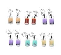 LRXIYODE 6paires Boucles Oreilles Dangler Forme De Tasse De Milk Tea Avec Perles De Clip Accessoires Créatifs Et Amusants Pour Femmes