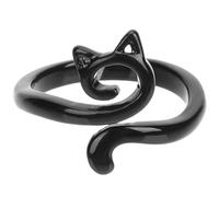 LRXIYODE Bague Chat Réglable Ouverte en Alliage Métal Noir, Bague Animaux Petite Taille pour Femmes Filles, Accessoire Bijou Fantaisie, Usage Quotidien et Fêtes