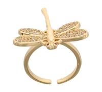 LRXIYODE Bague Ouverte Libellule pour Femme, Plaquée Cuivre 18k Or avec Zircone Cubique Éclatante, Taille Ajustable, Anneau pour Mariage, Fête et Usage Quotidien