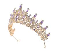 LRXIYODE Bandeau de Mariée Cristal Violet Doré Coiffe de Mariage Princesse Légère Accessoires pour Cheveux de Mariée pour Fêtes Mariages et Soirées Costumées