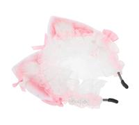 LRXIYODE Bandeau Oreilles de Chat Dentelle Rose Accessoire Kawaii Peluche Fait Main pour Femmes et Headband Lolita pour Costume Halloween et Cosplay