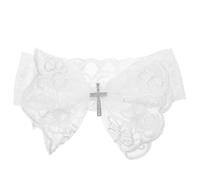 LRXIYODE Bandeau pour Bébé en Dentelle Blanche avec Nœud et Croix, Élastique et Ajusté, pour Cérémonies Religieuses et Baptêmes