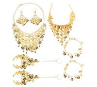 LRXIYODE Bijoux Danse Ventre Femme Collier Chaîne Tête Bracelet Chevillère Boucles Oreilles Accessoires pour Spectacles Festivals et Costumes