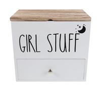 LRXIYODE Boîte de Rangement Bois pour Tampons avec Couvercle Blanc Organisateur Rustique pour Produits Féminins Distributeur de Cotons Démaquillants pour Salle de Bain et Comptoir